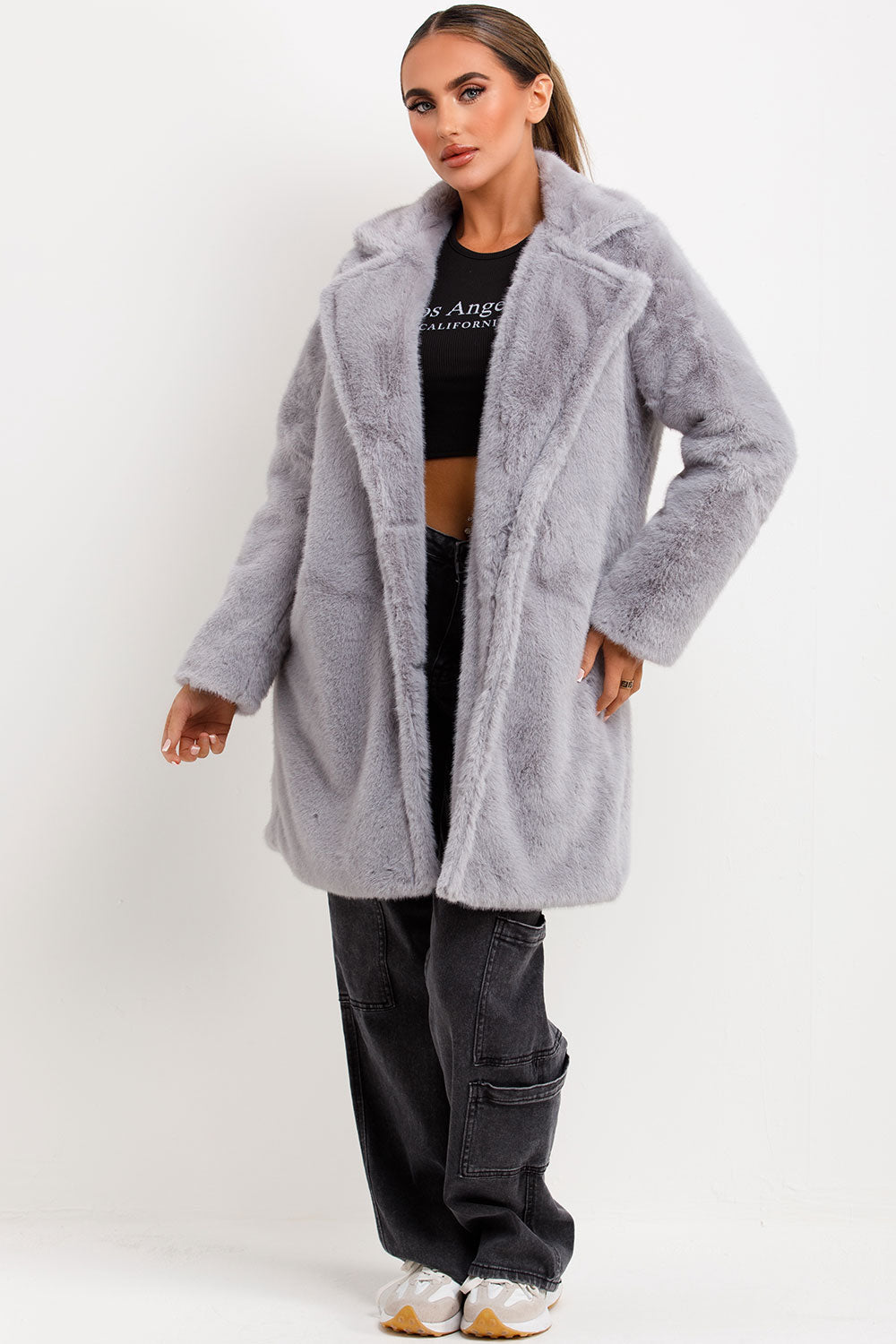 Ellouise | Women’s faux fur coat with lapel collar
