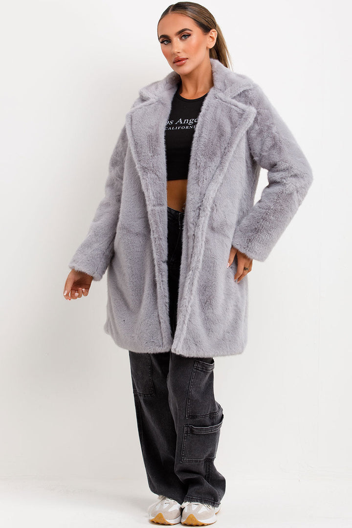 Ellouise | Women’s faux fur coat with lapel collar