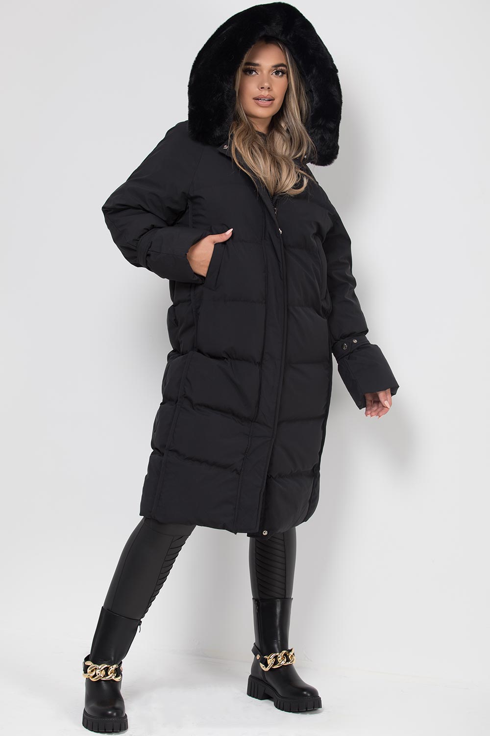 Brynna | Women’s long puffer down coat with faux fur hood