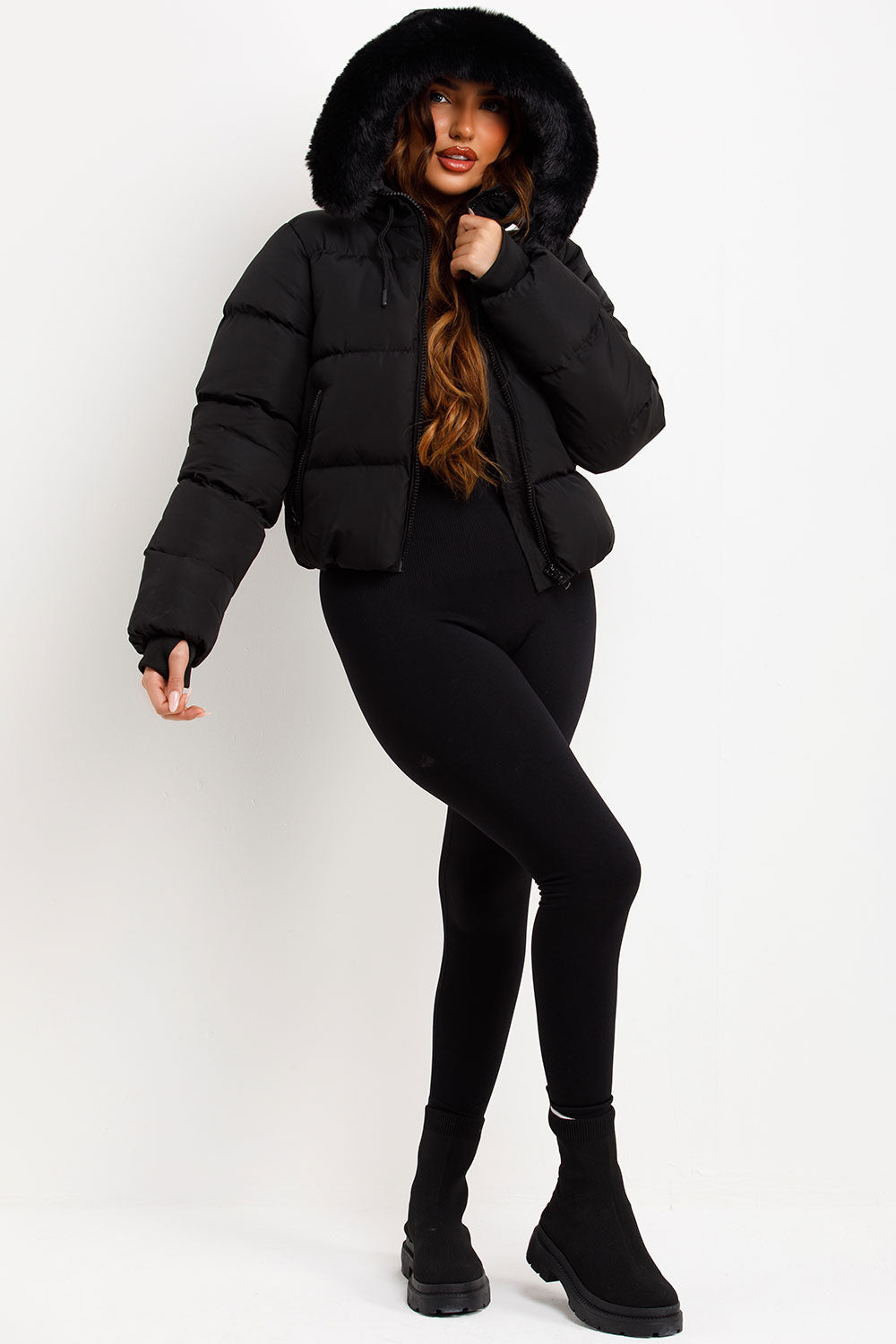 Jaylen | Women’s puffer jacket with faux fur hood