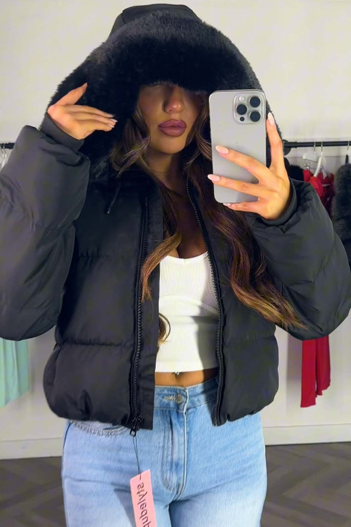 Jaylen | Women’s puffer jacket with faux fur hood