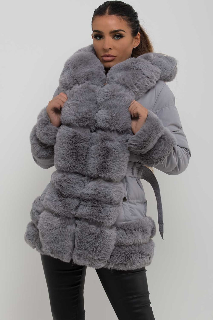 Eiza | Women’s puffer jacket with faux fur trim