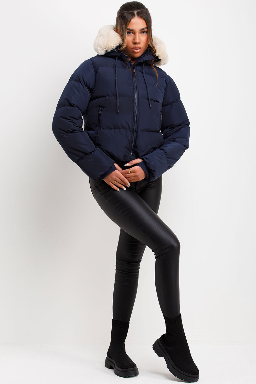 Novalie | Women’s puffer jacket with faux fur hood