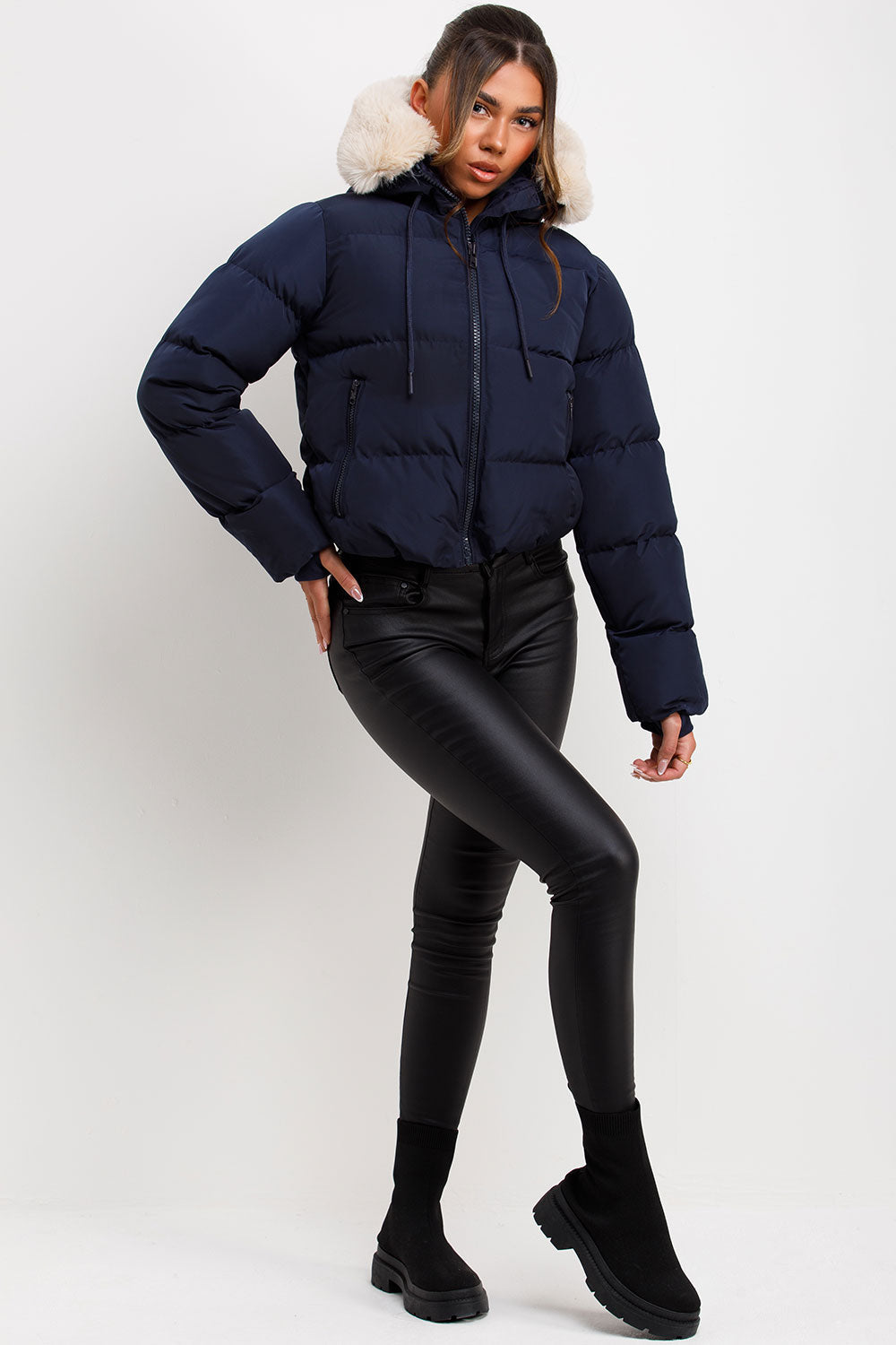 Novalie | Women’s puffer jacket with faux fur hood