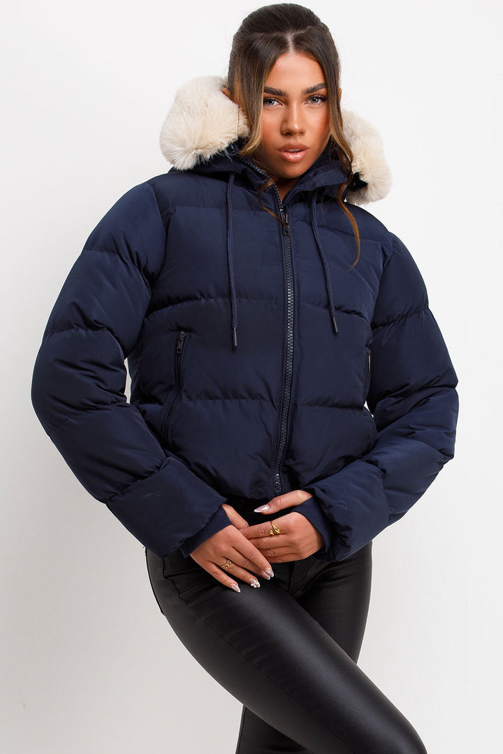 Novalie | Women’s puffer jacket with faux fur hood