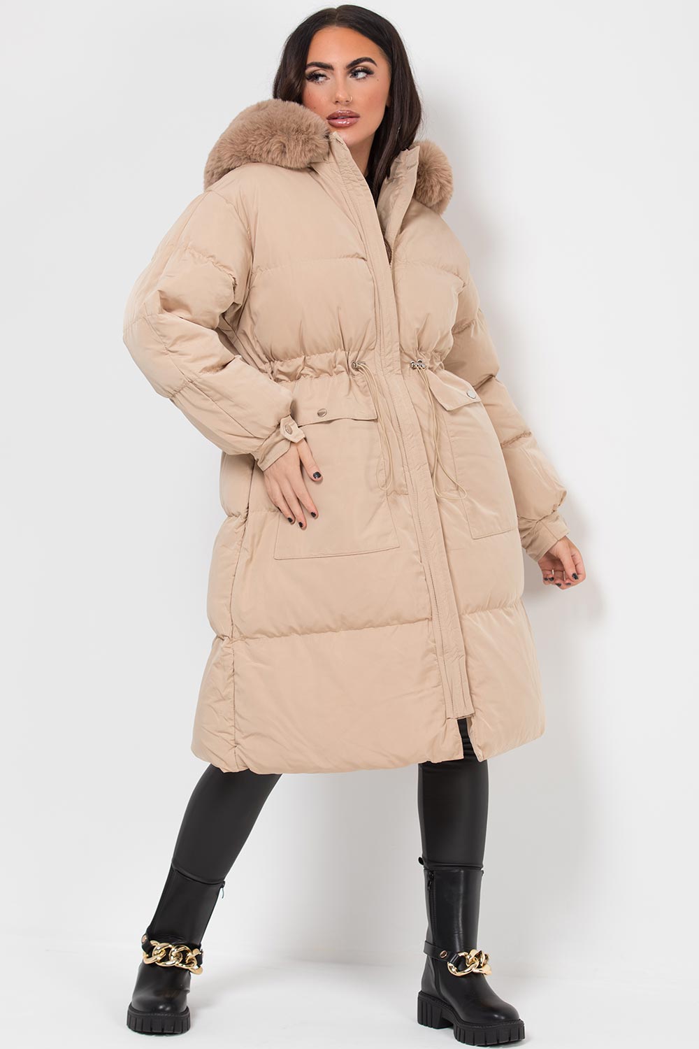Brixton | Women’s long puffer coat with faux fur hood
