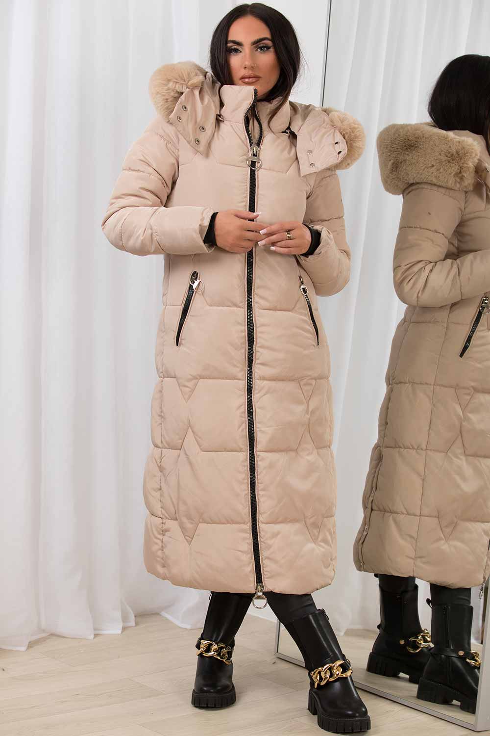 Celestra | Women’s long puffer coat with faux fur hood