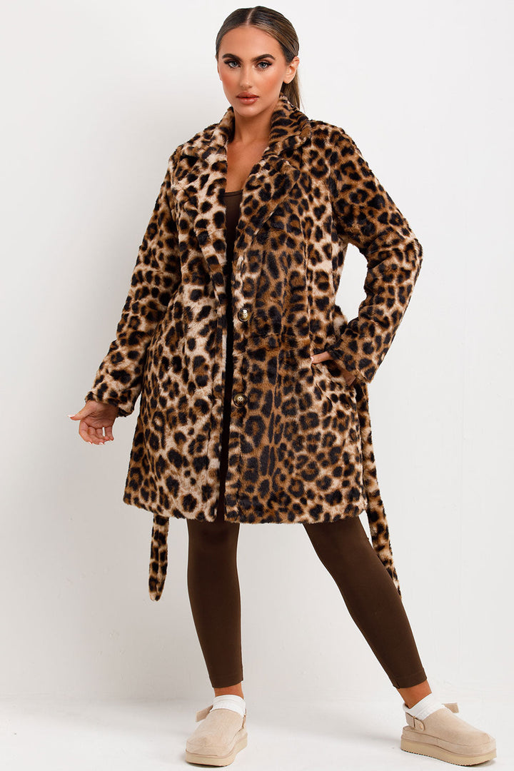 Islyn | Women’s faux fur coat with belt and lapel collar