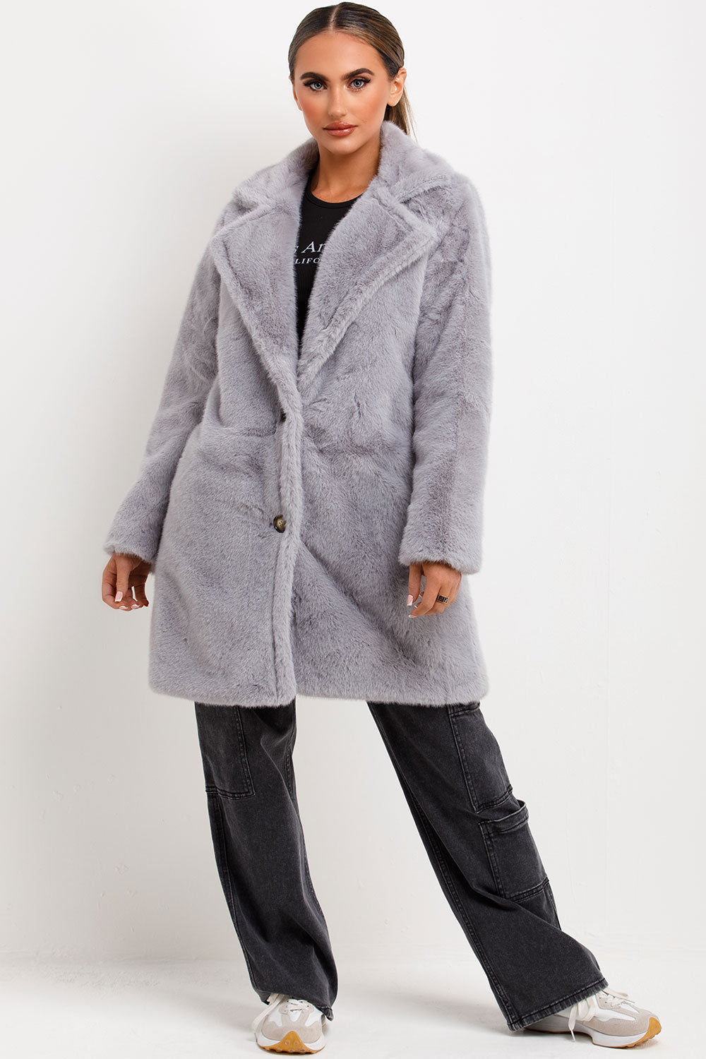 Ellouise | Women’s faux fur coat with lapel collar