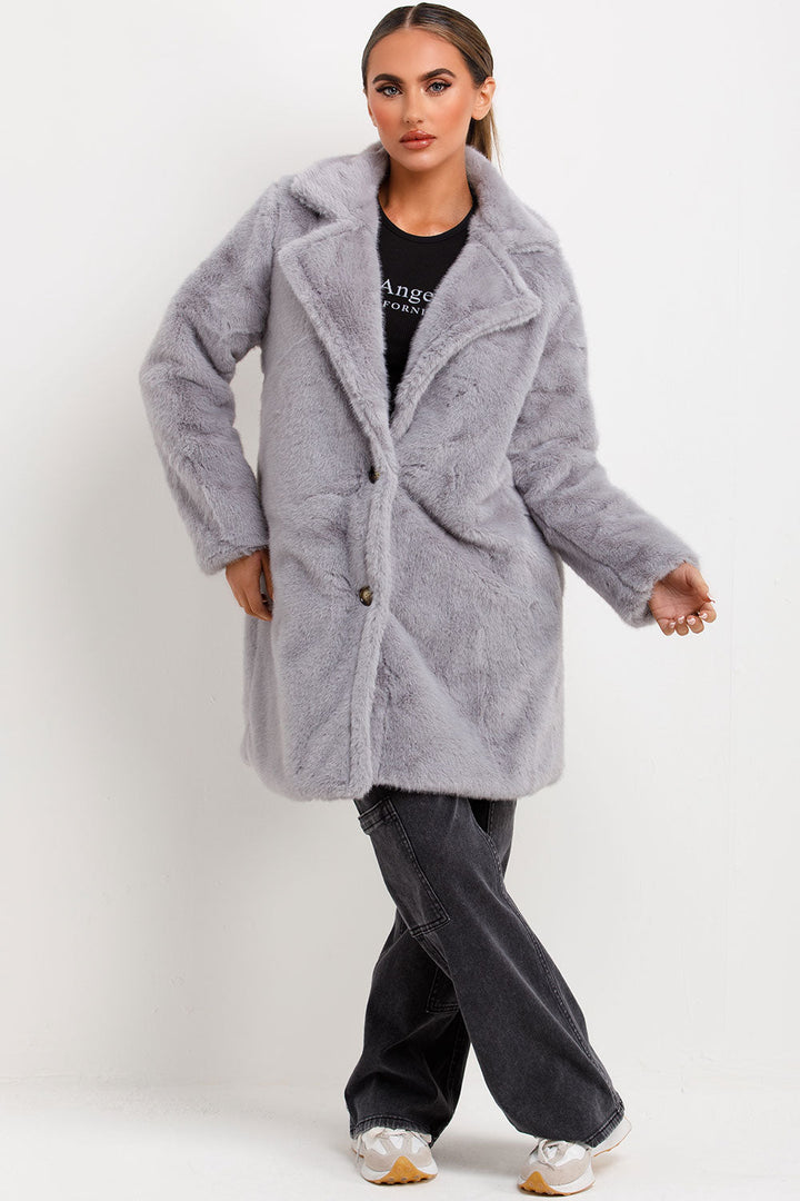 Ellouise | Women’s faux fur coat with lapel collar