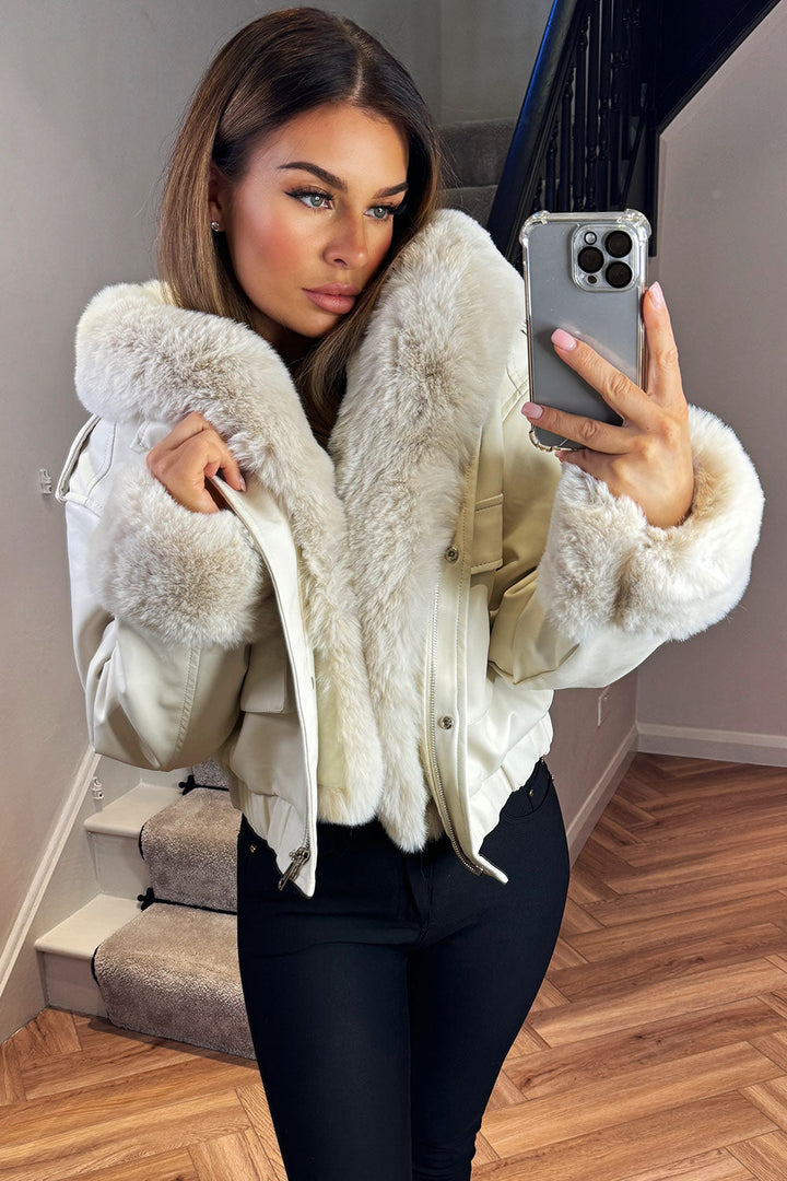 Madalynn | Women’s faux fur bomber jacket with detachable trim