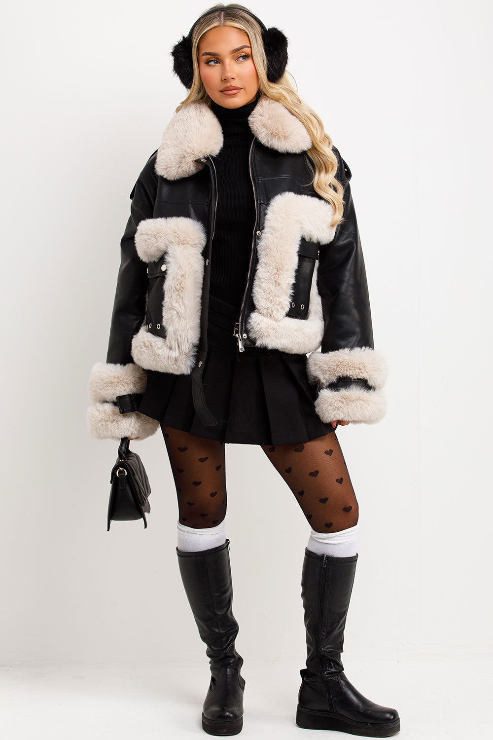 Kaelie | Women’s faux leather jacket with faux fur trim