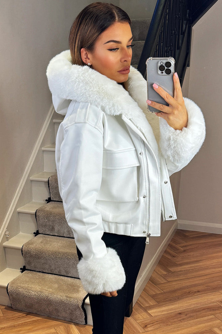 Ameliee | Women’s faux fur bomber jacket with detachable trim