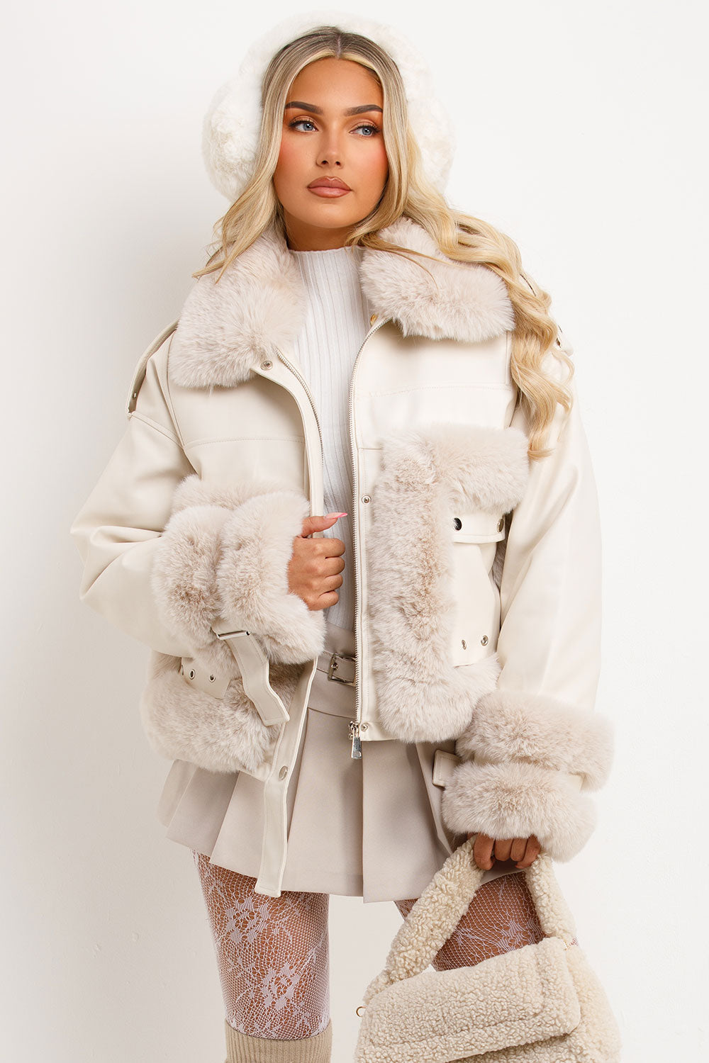 Danika | Women’s faux leather jacket with faux fur trim