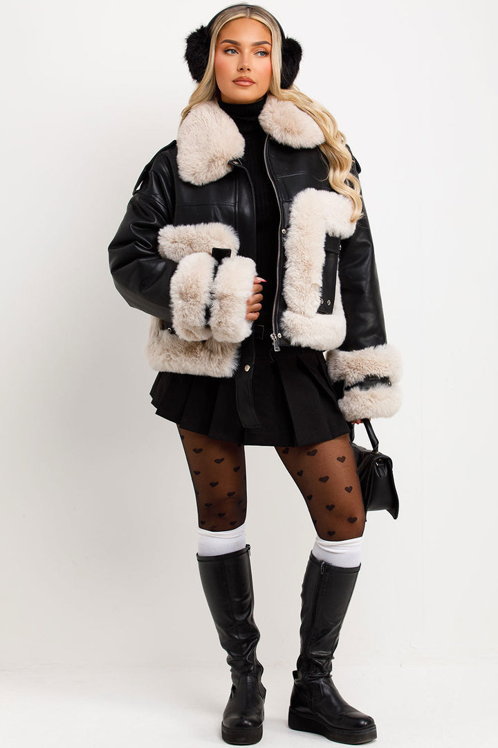 Kaelie | Women’s faux leather jacket with faux fur trim