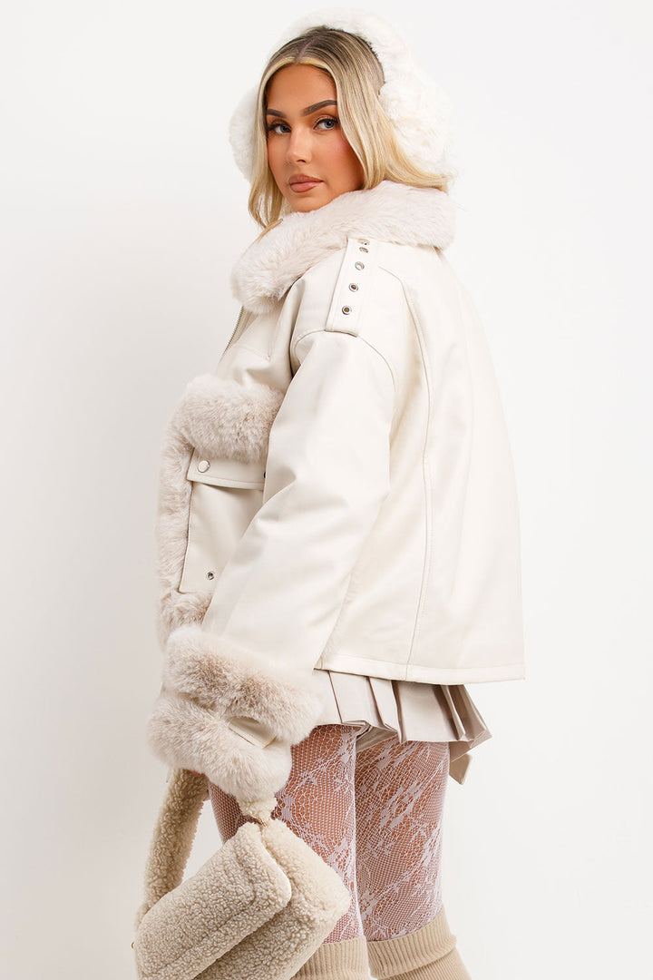 Danika | Women’s faux leather jacket with faux fur trim