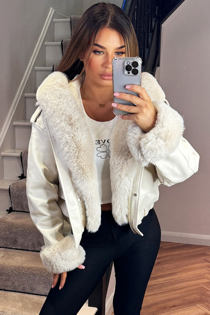 Madalynn | Women’s faux fur bomber jacket with detachable trim