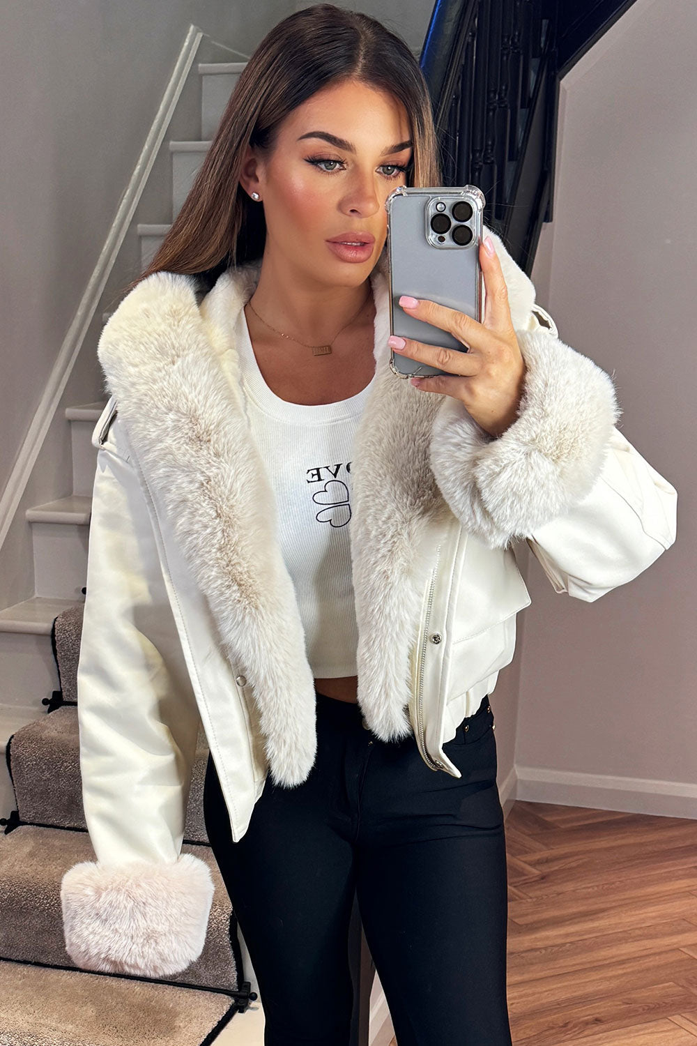 Madalynn | Women’s faux fur bomber jacket with detachable trim