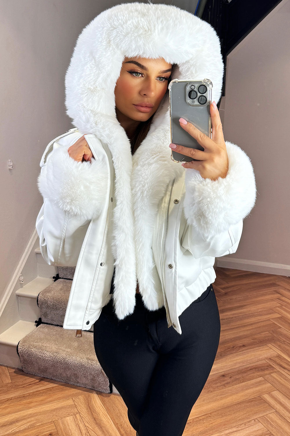 Ameliee | Women’s faux fur bomber jacket with detachable trim