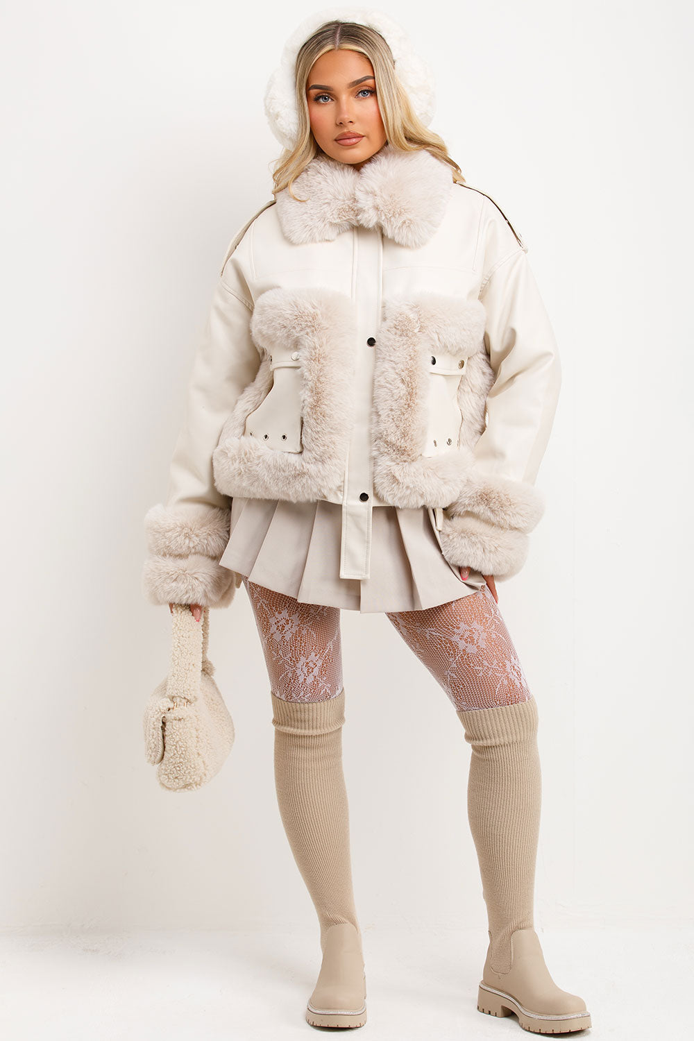 Danika | Women’s faux leather jacket with faux fur trim