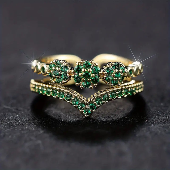Nerissa | Women’s floral cluster ring with green stones and gold finish
