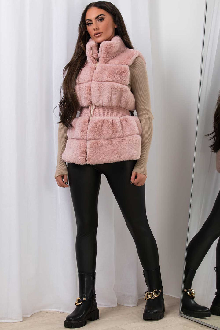 Maevie | Women’s faux fur gilet with cinched waist