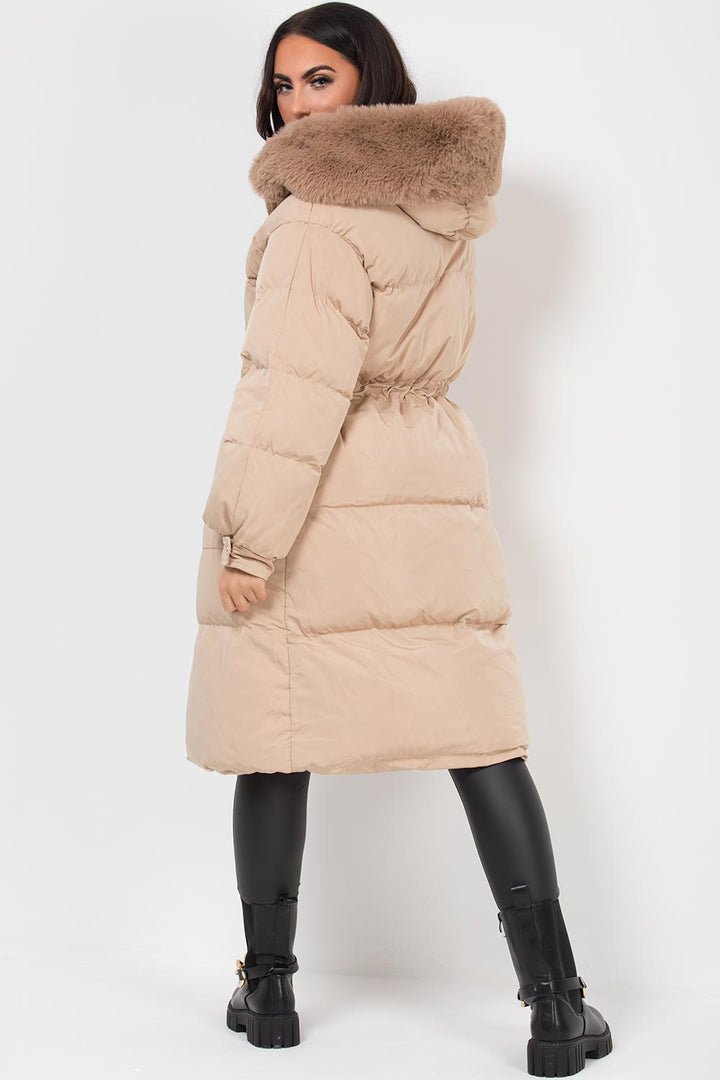 Brixton | Women’s long puffer coat with faux fur hood