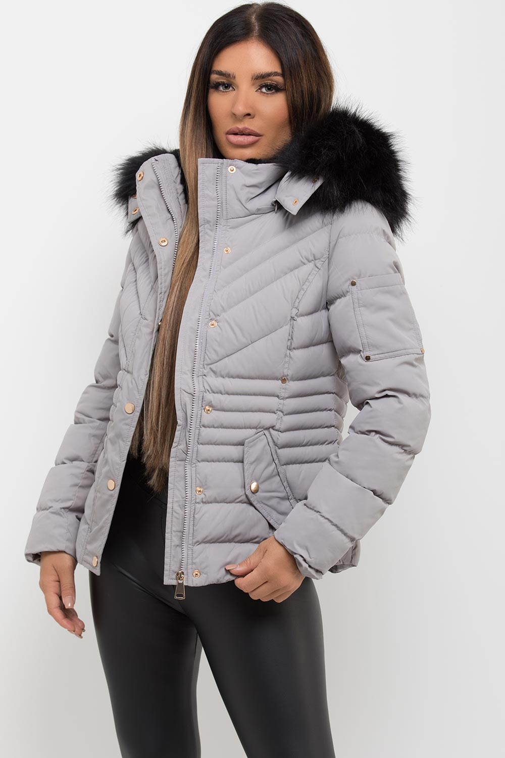 Ellarose | Women’s puffer coat with faux fur hood