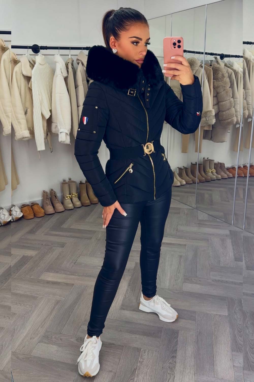 Febby | Women’s belted puffer jacket with faux-fur hood