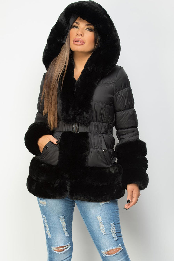 Leilana | Women’s padded down-style puffer jacket with faux fur trim