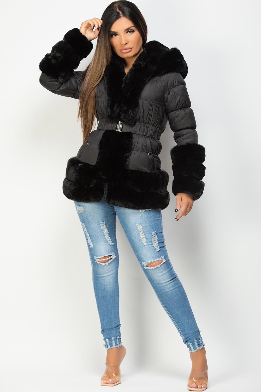Leilana | Women’s padded down-style puffer jacket with faux fur trim