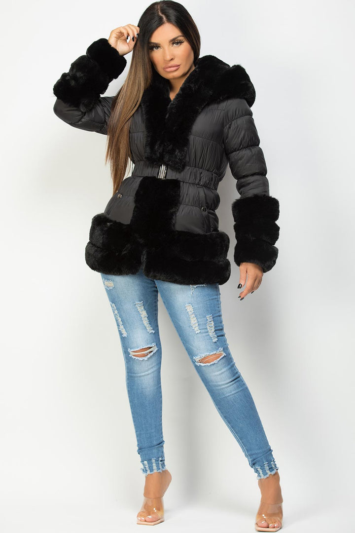 Leilana | Women’s padded down-style puffer jacket with faux fur trim