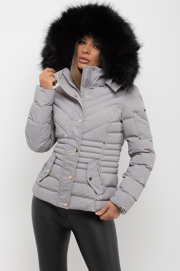 Ellarose | Women’s puffer coat with faux fur hood
