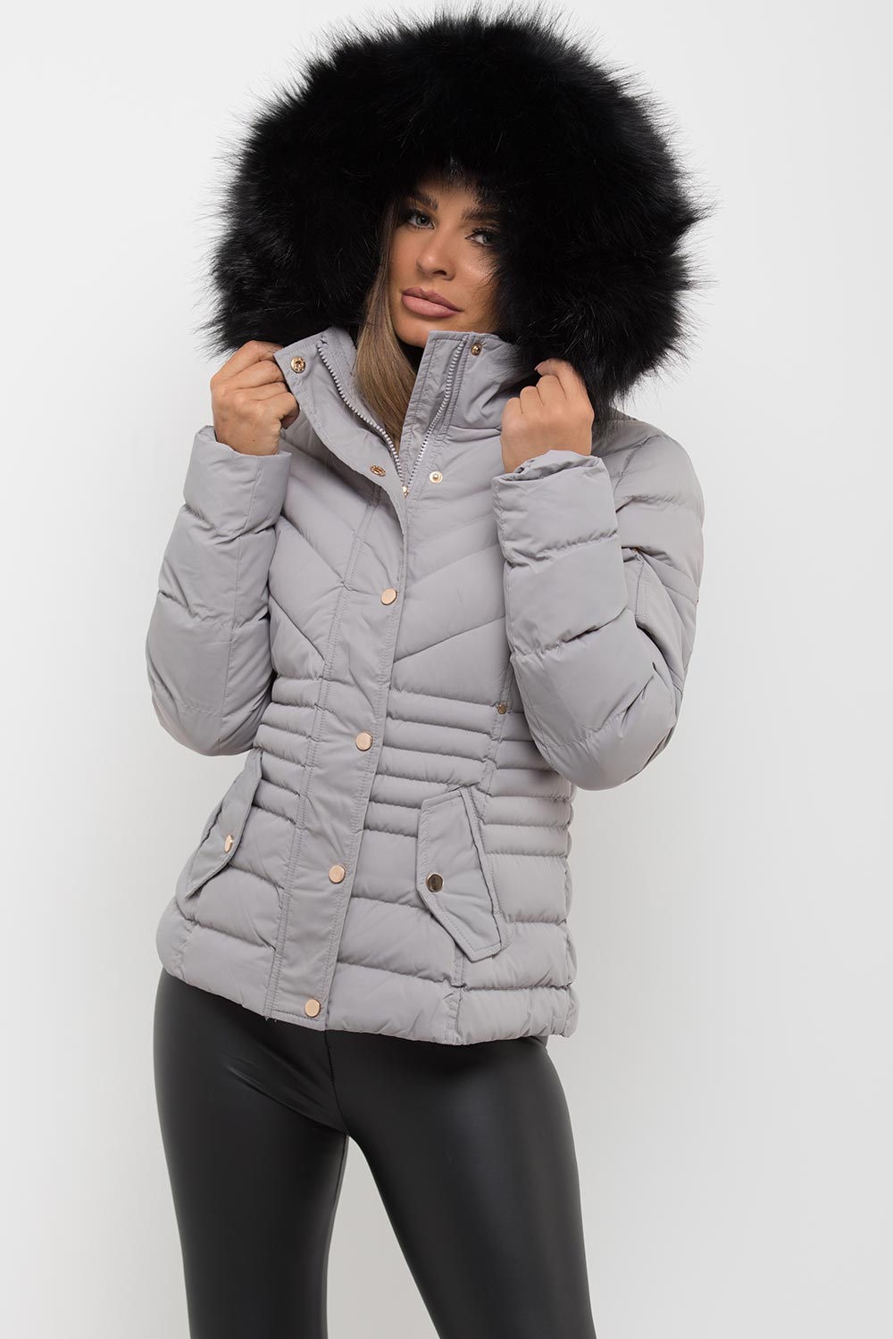 Ellarose | Women’s puffer coat with faux fur hood