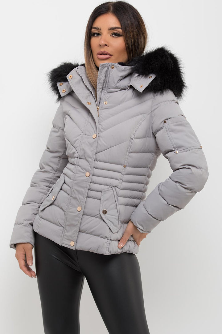 Ellarose | Women’s puffer coat with faux fur hood