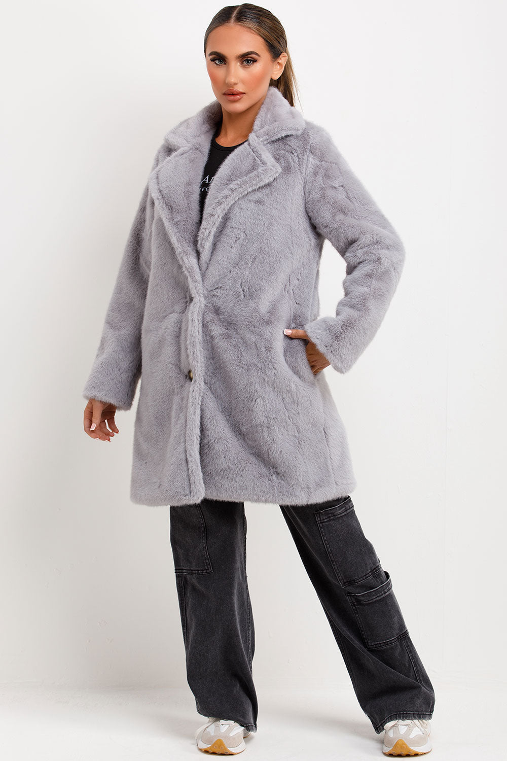 Ellouise | Women’s faux fur coat with lapel collar