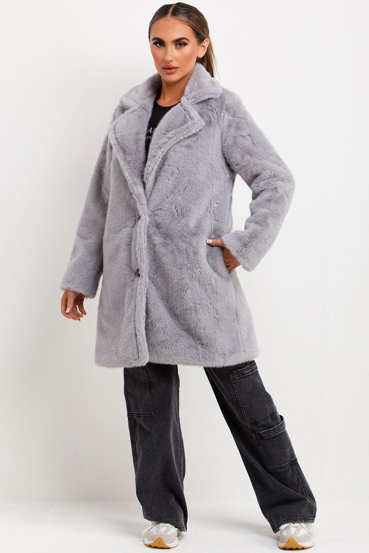 Ellouise | Women’s faux fur coat with lapel collar