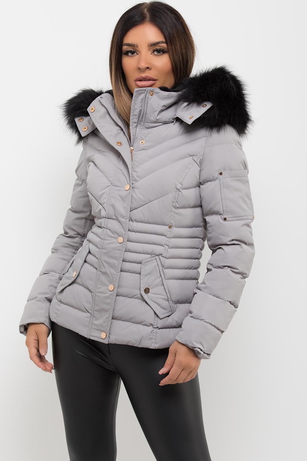 Ellarose | Women’s puffer coat with faux fur hood