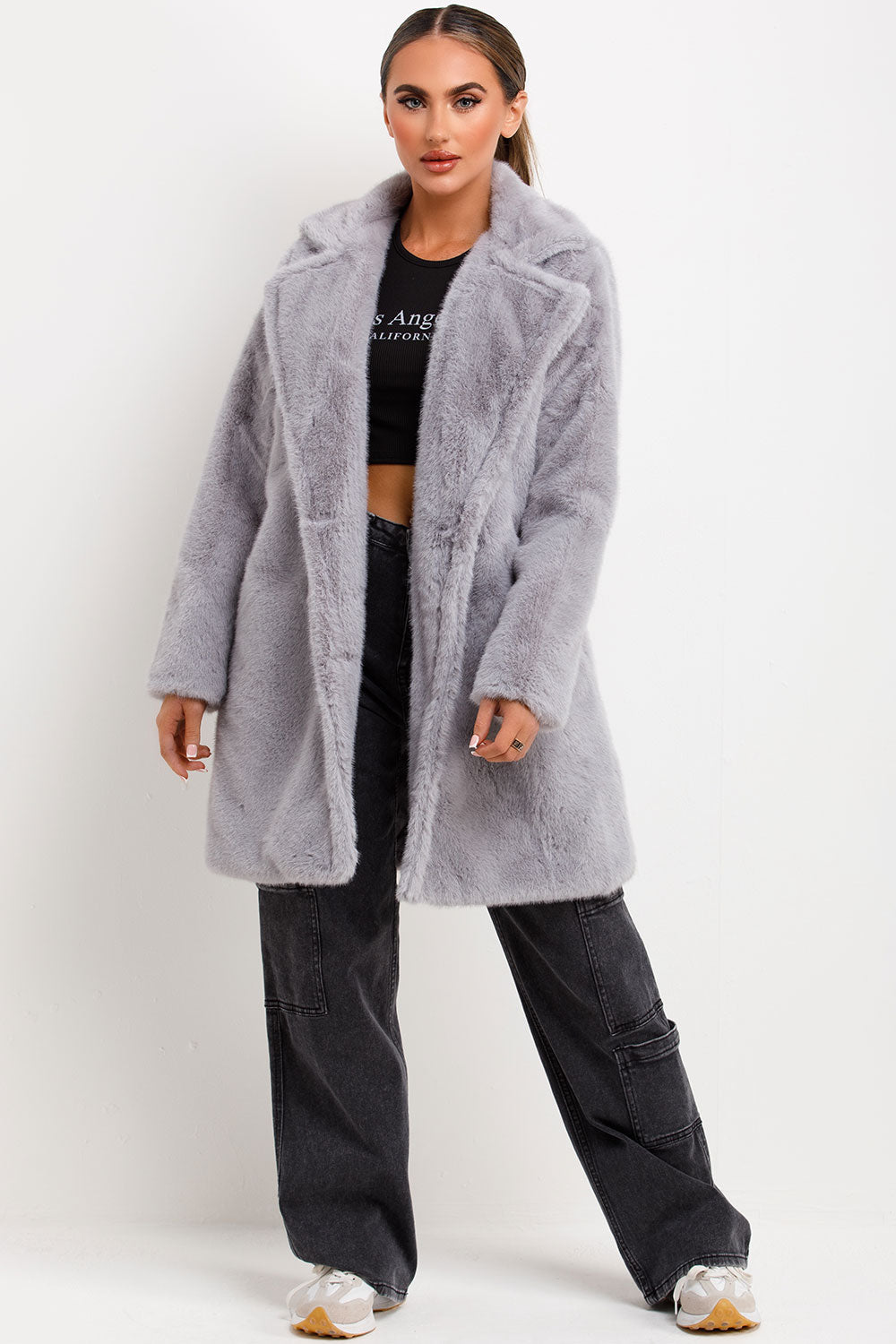 Ellouise | Women’s faux fur coat with lapel collar