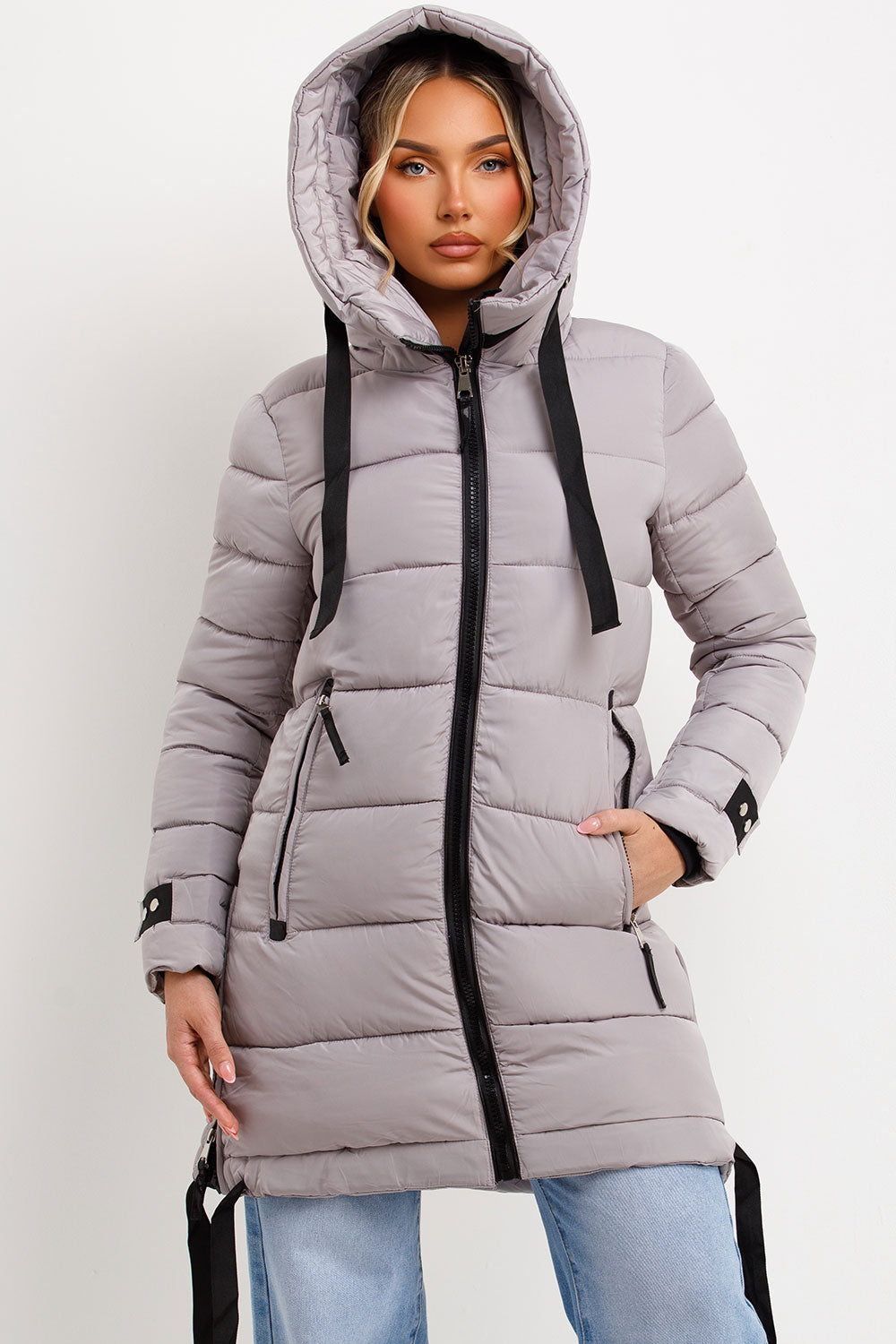 Ambriah | Women’s long puffer coat with hood and side straps