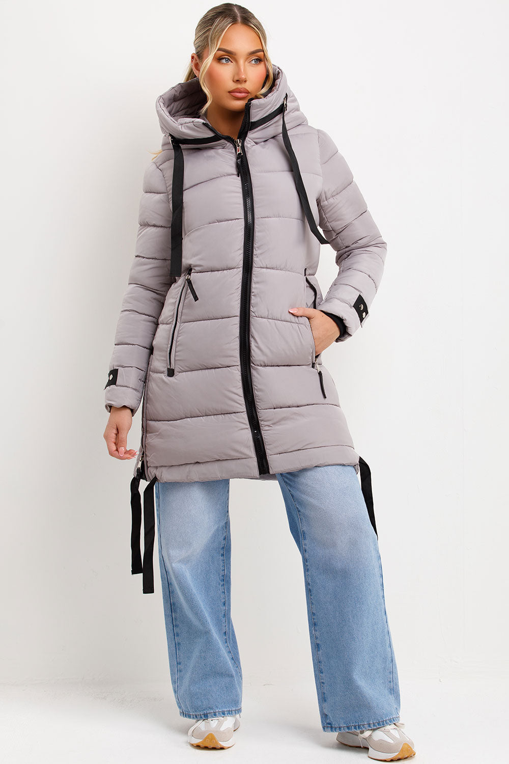 Ambriah | Women’s long puffer coat with hood and side straps