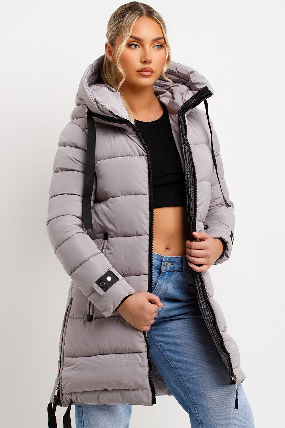 Ambriah | Women’s long puffer coat with hood and side straps