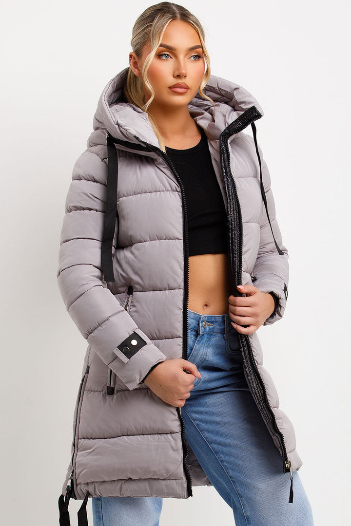 Ambriah | Women’s long puffer coat with hood and side straps