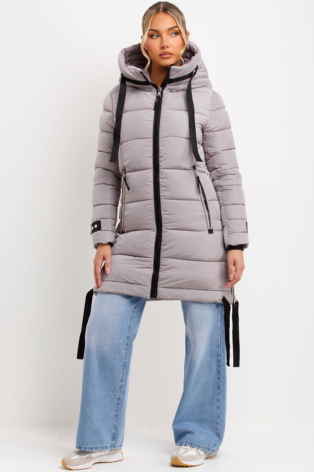 Ambriah | Women’s long puffer coat with hood and side straps