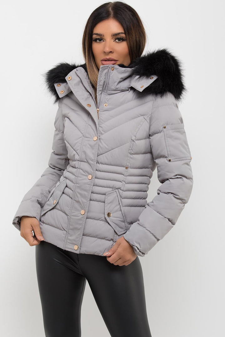 Ellarose | Women’s puffer coat with faux fur hood