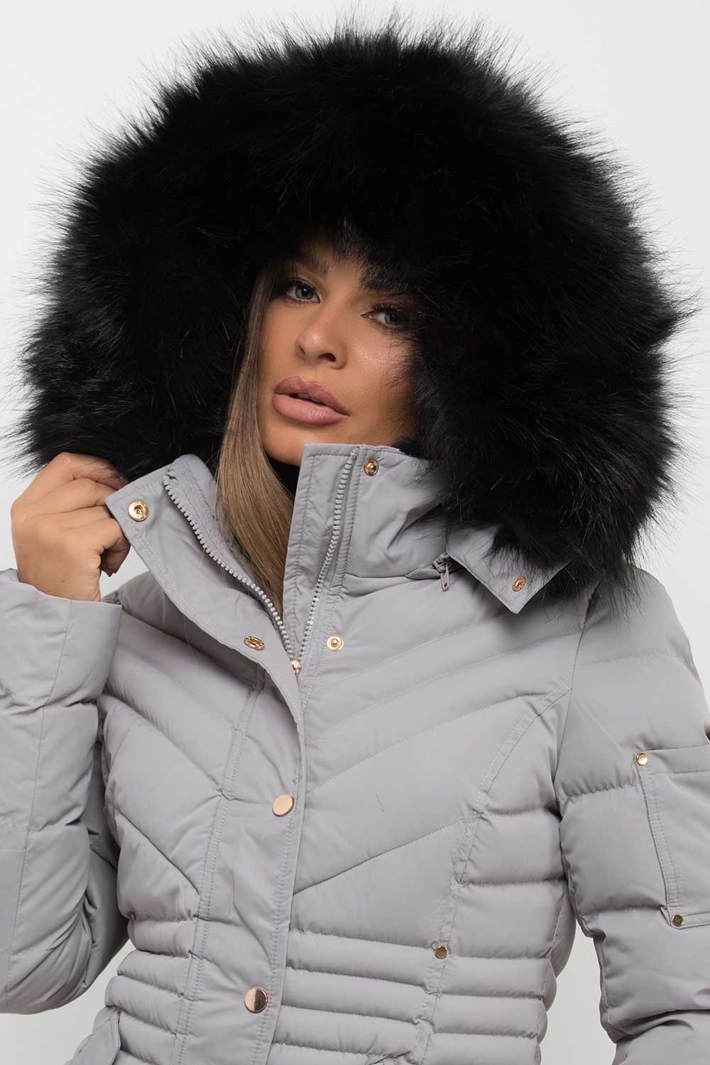 Ellarose | Women’s puffer coat with faux fur hood
