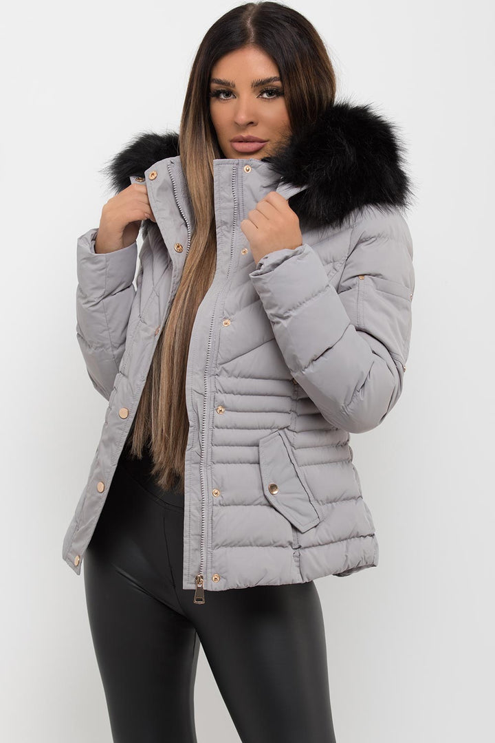Ellarose | Women’s puffer coat with faux fur hood