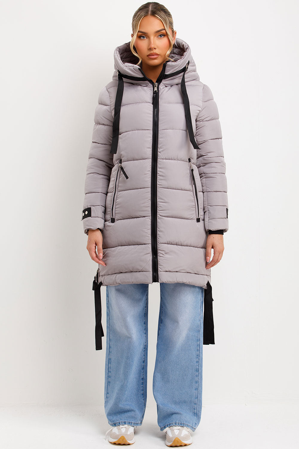 Ambriah | Women’s long puffer coat with hood and side straps