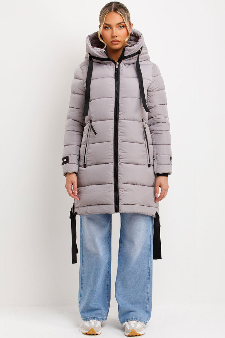 Ambriah | Women’s long puffer coat with hood and side straps
