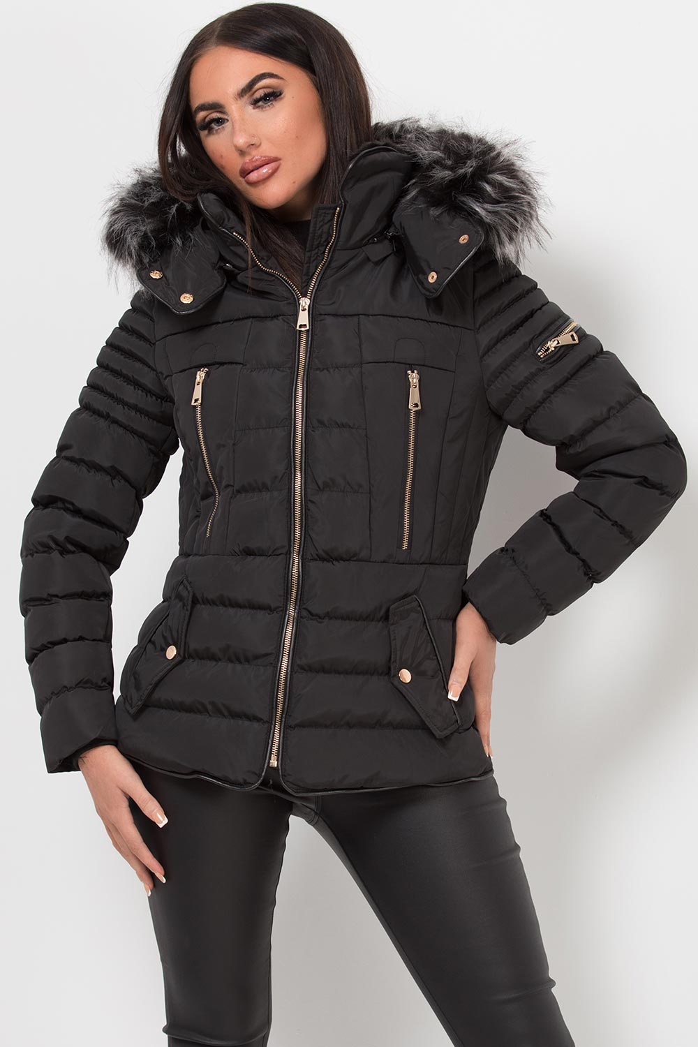 Avenleigh | Women’s hooded puffer jacket with faux fur trim